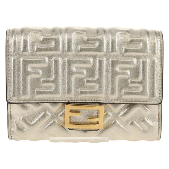 FENDI Zucca Canvas Wallet Leather Gold Tone Auth 154304M