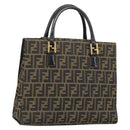 FENDI Zucca Canvas Hand Bag Black Brown Auth 154305-1