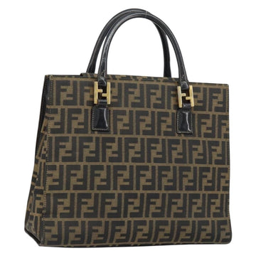 FENDI Zucca Canvas Hand Bag Black Brown Auth 154305