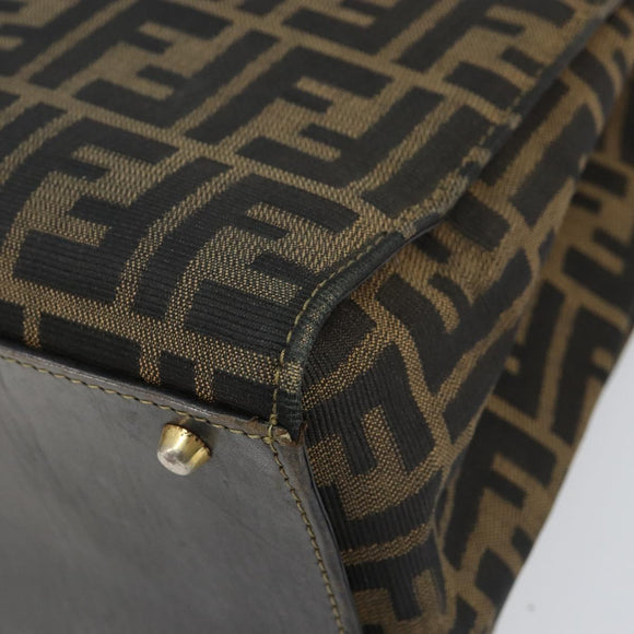 FENDI Zucca Canvas Hand Bag Black Brown Auth 154305
