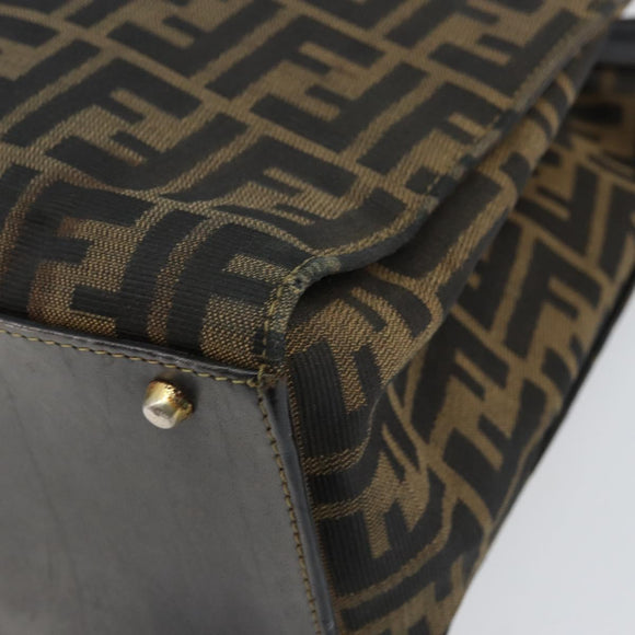 FENDI Zucca Canvas Hand Bag Black Brown Auth 154305