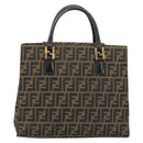 FENDI Zucca Canvas Hand Bag Black Brown Auth 154305-13