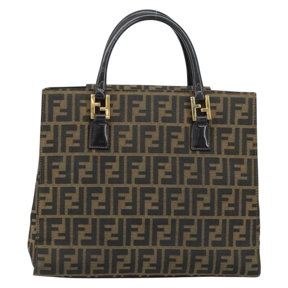 FENDI Zucca Canvas Hand Bag Black Brown Auth 154305