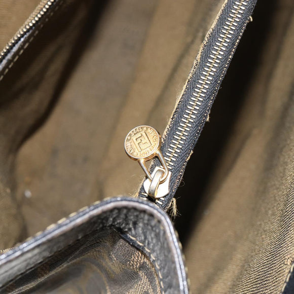 FENDI Zucca Canvas Hand Bag Black Brown Auth 154305