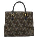 FENDI Zucca Canvas Hand Bag Black Brown Auth 154305-2