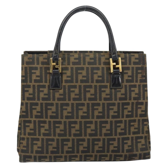 FENDI Zucca Canvas Hand Bag Black Brown Auth 154305