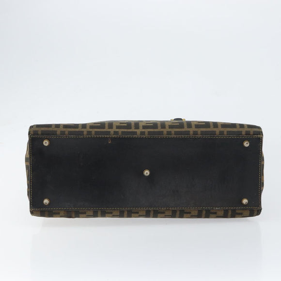 FENDI Zucca Canvas Hand Bag Black Brown Auth 154305