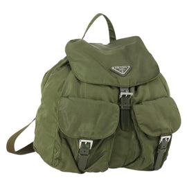 PRADA Backpack Nylon Green Silver Auth 154322