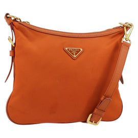 PRADA Shoulder Bag Nylon Orange Gold Auth 154323