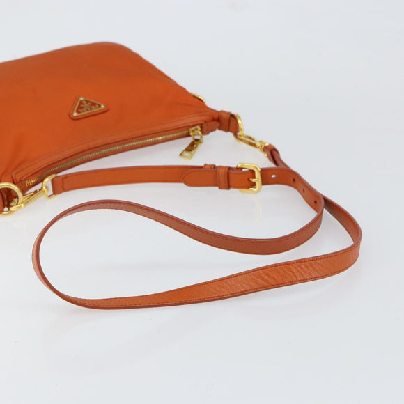 PRADA Shoulder Bag Nylon Orange Gold Auth 154323