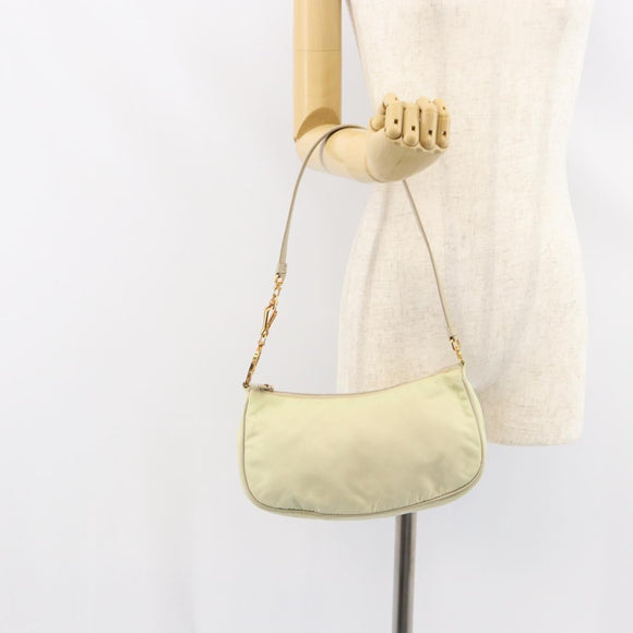 PRADA Shoulder Bag Nylon Ivory Gold Auth 154324