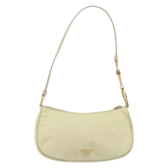 PRADA Shoulder Bag Nylon Ivory Gold Auth 154324