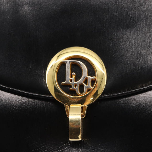 Christian Dior Hand Bag Leather 2way Black Gold Auth 154326V