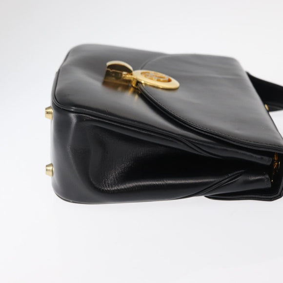 Christian Dior Hand Bag Leather 2way Black Gold Auth 154326V