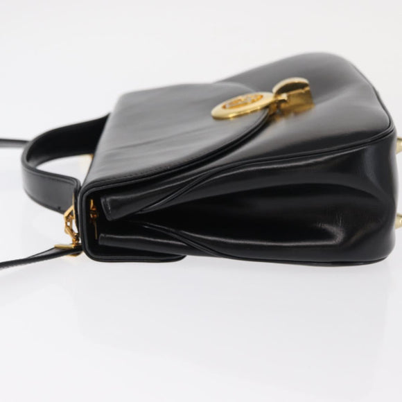Christian Dior Hand Bag Leather 2way Black Gold Auth 154326V