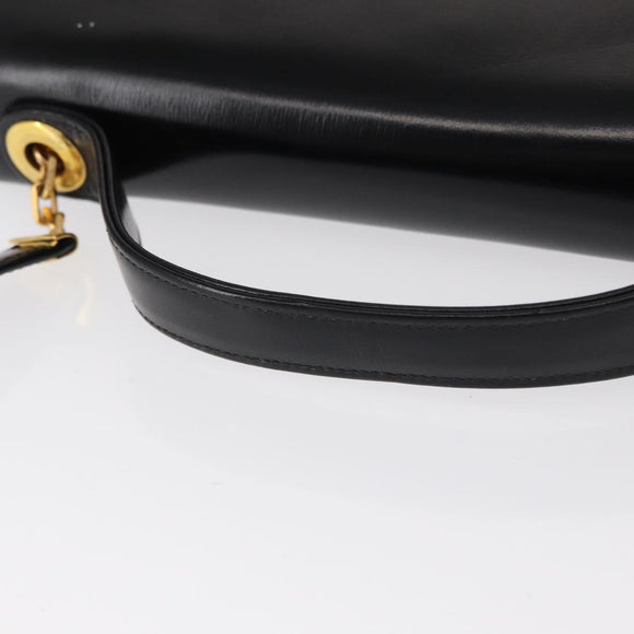 Christian Dior Hand Bag Leather 2way Black Gold Auth 154326V