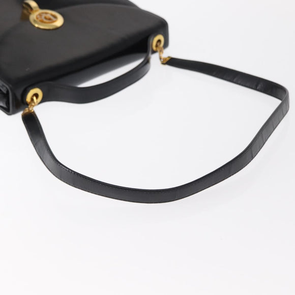 Christian Dior Hand Bag Leather 2way Black Gold Auth 154326V