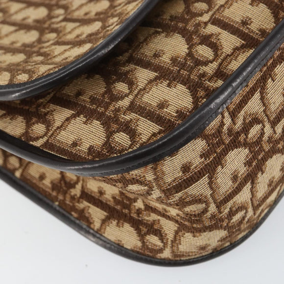 Christian Dior Trotter Canvas Shoulder Bag Brown Gold Auth 154327