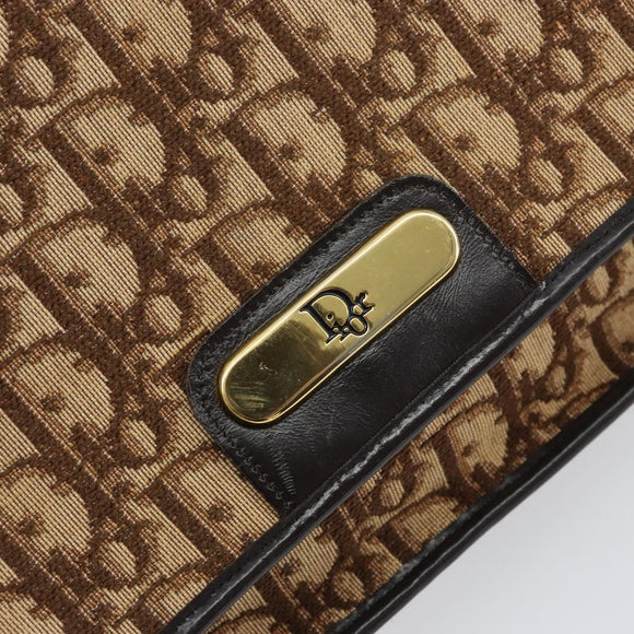 Christian Dior Trotter Canvas Shoulder Bag Brown Gold Auth 154327