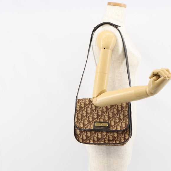 Christian Dior Trotter Canvas Shoulder Bag Brown Gold Auth 154327