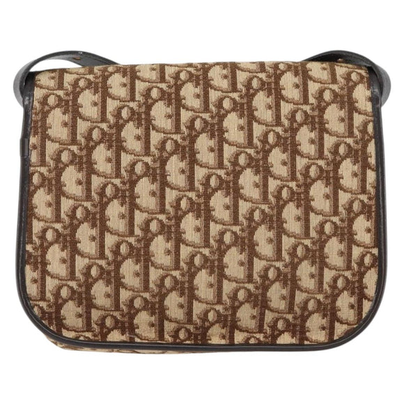 Christian Dior Trotter Canvas Shoulder Bag Brown Gold Auth 154327
