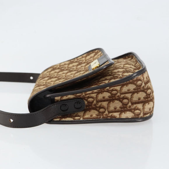 Christian Dior Trotter Canvas Shoulder Bag Brown Gold Auth 154327