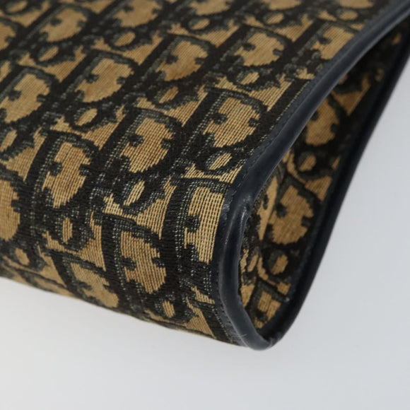 Christian Dior Trotter Canvas Shoulder Bag Navy Gold Auth 154328