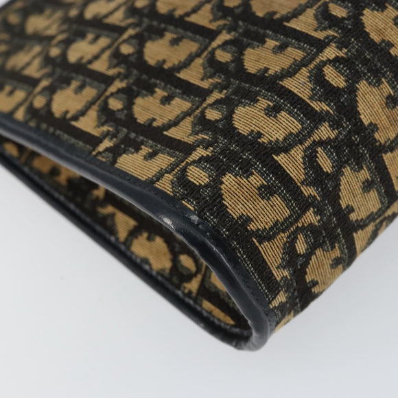 Christian Dior Trotter Canvas Shoulder Bag Navy Gold Auth 154328