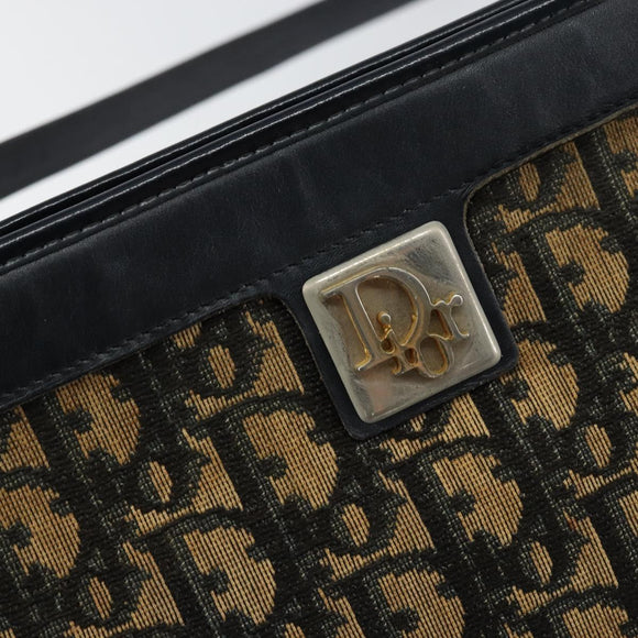 Christian Dior Trotter Canvas Shoulder Bag Navy Gold Auth 154328