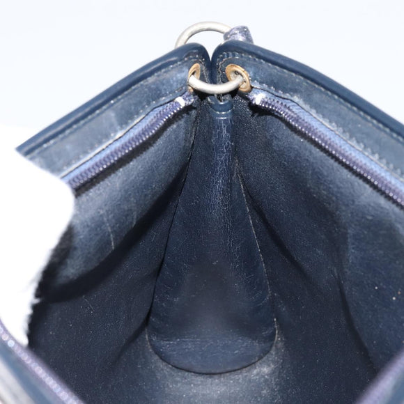 Christian Dior Trotter Canvas Shoulder Bag Navy Gold Auth 154328