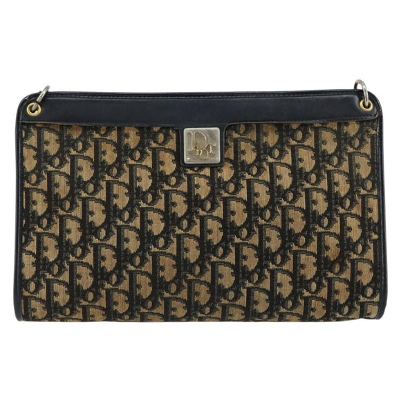 Christian Dior Trotter Canvas Shoulder Bag Navy Gold Auth 154328