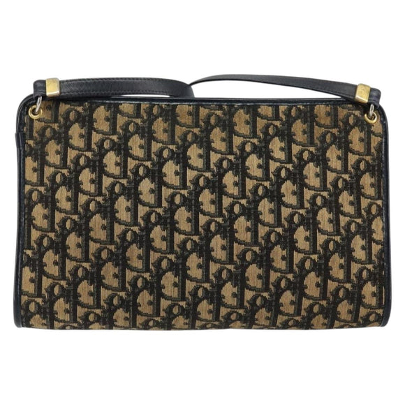 Christian Dior Trotter Canvas Shoulder Bag Navy Gold Auth 154328