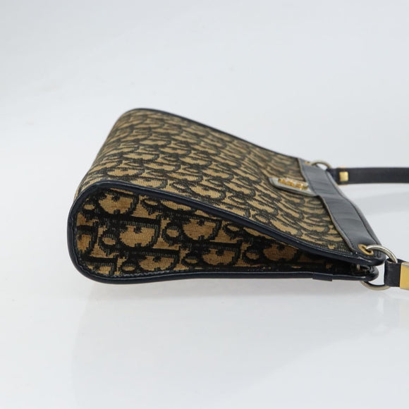 Christian Dior Trotter Canvas Shoulder Bag Navy Gold Auth 154328