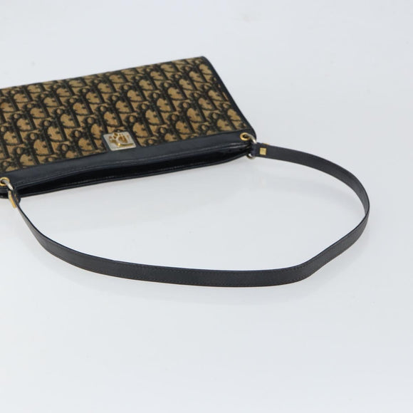 Christian Dior Trotter Canvas Shoulder Bag Navy Gold Auth 154328