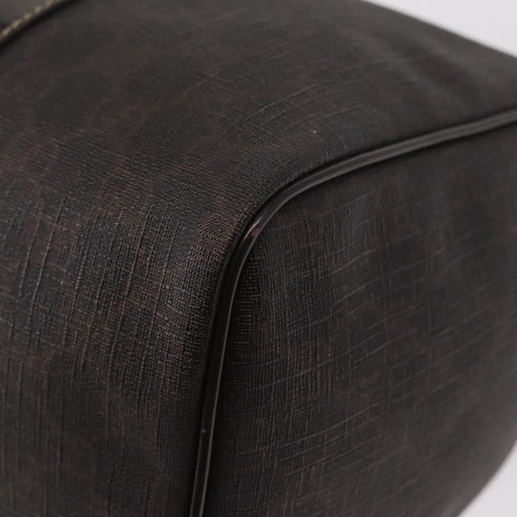 FENDI Zucchino Canvas Boston Bag PVC Dark Brown Gold 193603 Auth 154330
