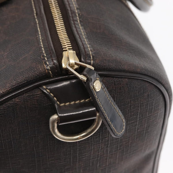 FENDI Zucchino Canvas Boston Bag PVC Dark Brown Gold 193603 Auth 154330