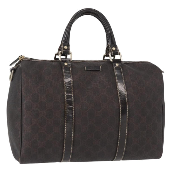 FENDI Zucchino Canvas Boston Bag PVC Dark Brown Gold 193603 Auth 154330