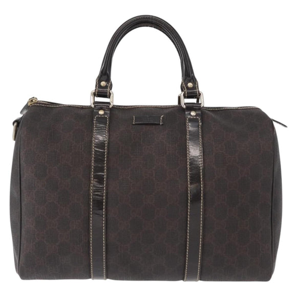 FENDI Zucchino Canvas Boston Bag PVC Dark Brown Gold 193603 Auth 154330