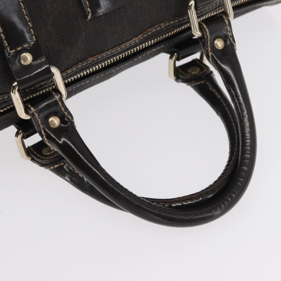 FENDI Zucchino Canvas Boston Bag PVC Dark Brown Gold 193603 Auth 154330