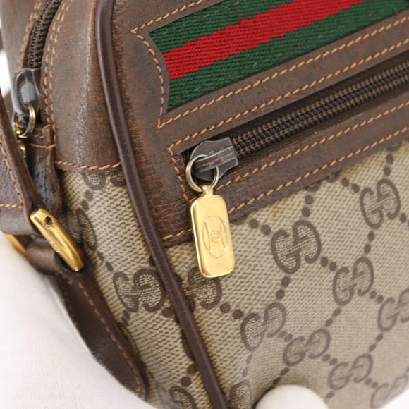 GUCCI GG Supreme Web Sherry Line Bag PVC Beige Gold 56 02 087 Auth 154331