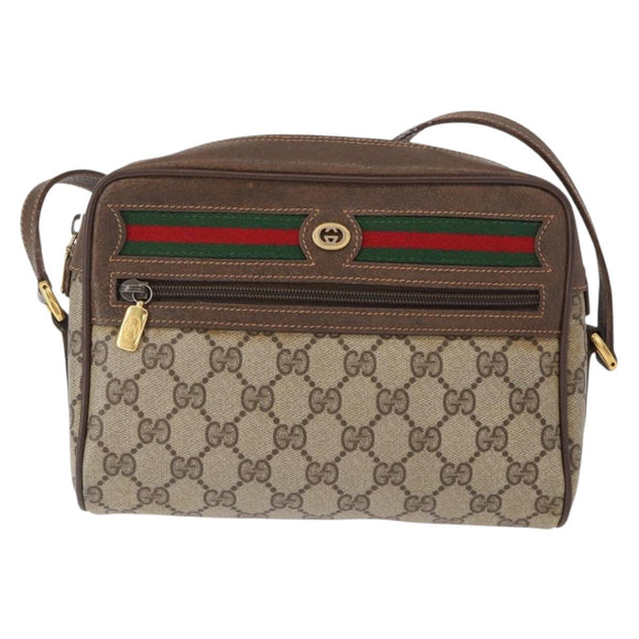 GUCCI GG Supreme Web Sherry Line Bag PVC Beige Gold 56 02 087 Auth 154331