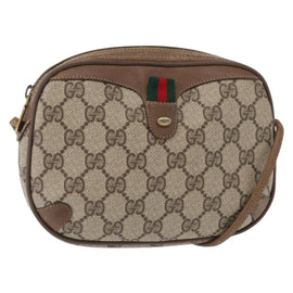 GUCCI GG Supreme Web Sherry Line Bag PVC Beige Gold 89 02 066 Auth 154335