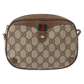 GUCCI GG Supreme Web Sherry Line Bag PVC Beige Gold 89 02 066 Auth 154335 - 0
