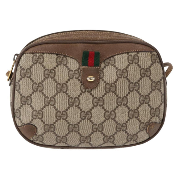 GUCCI GG Supreme Web Sherry Line Bag PVC Beige Gold 89 02 066 Auth 154335