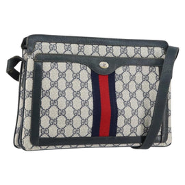 GUCCI GG Supreme Sherry Line Shoulder Bag PVC Navy Gold 14 02 013 Auth 154336