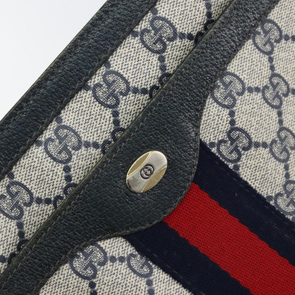 GUCCI GG Supreme Sherry Line Shoulder Bag PVC Navy Gold 14 02 013 Auth 154336