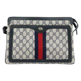 GUCCI GG Supreme Sherry Line Shoulder Bag PVC Navy Gold 14 02 013 Auth 154336 - 0