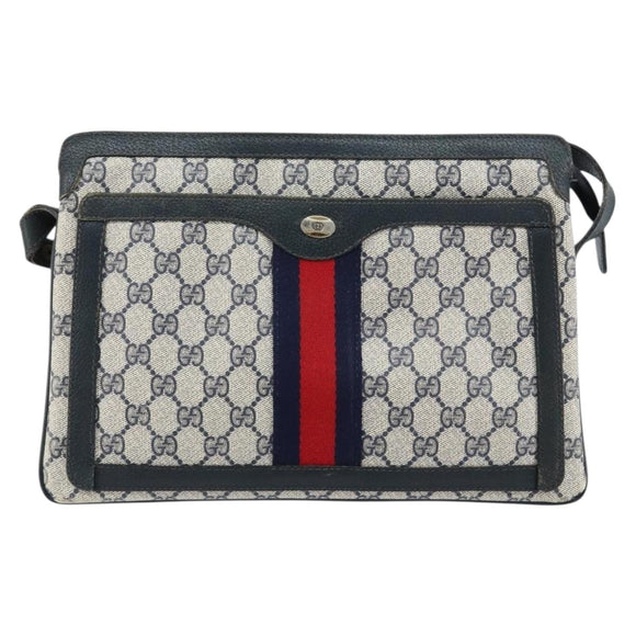 GUCCI GG Supreme Sherry Line Shoulder Bag PVC Navy Gold 14 02 013 Auth 154336