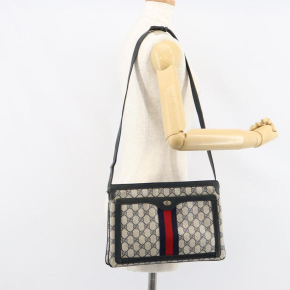 GUCCI GG Supreme Sherry Line Shoulder Bag PVC Navy Gold 14 02 013 Auth 154336