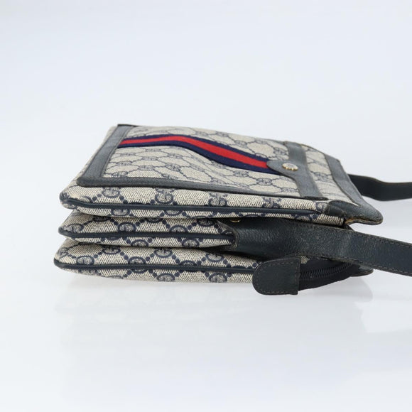 GUCCI GG Supreme Sherry Line Shoulder Bag PVC Navy Gold 14 02 013 Auth 154336